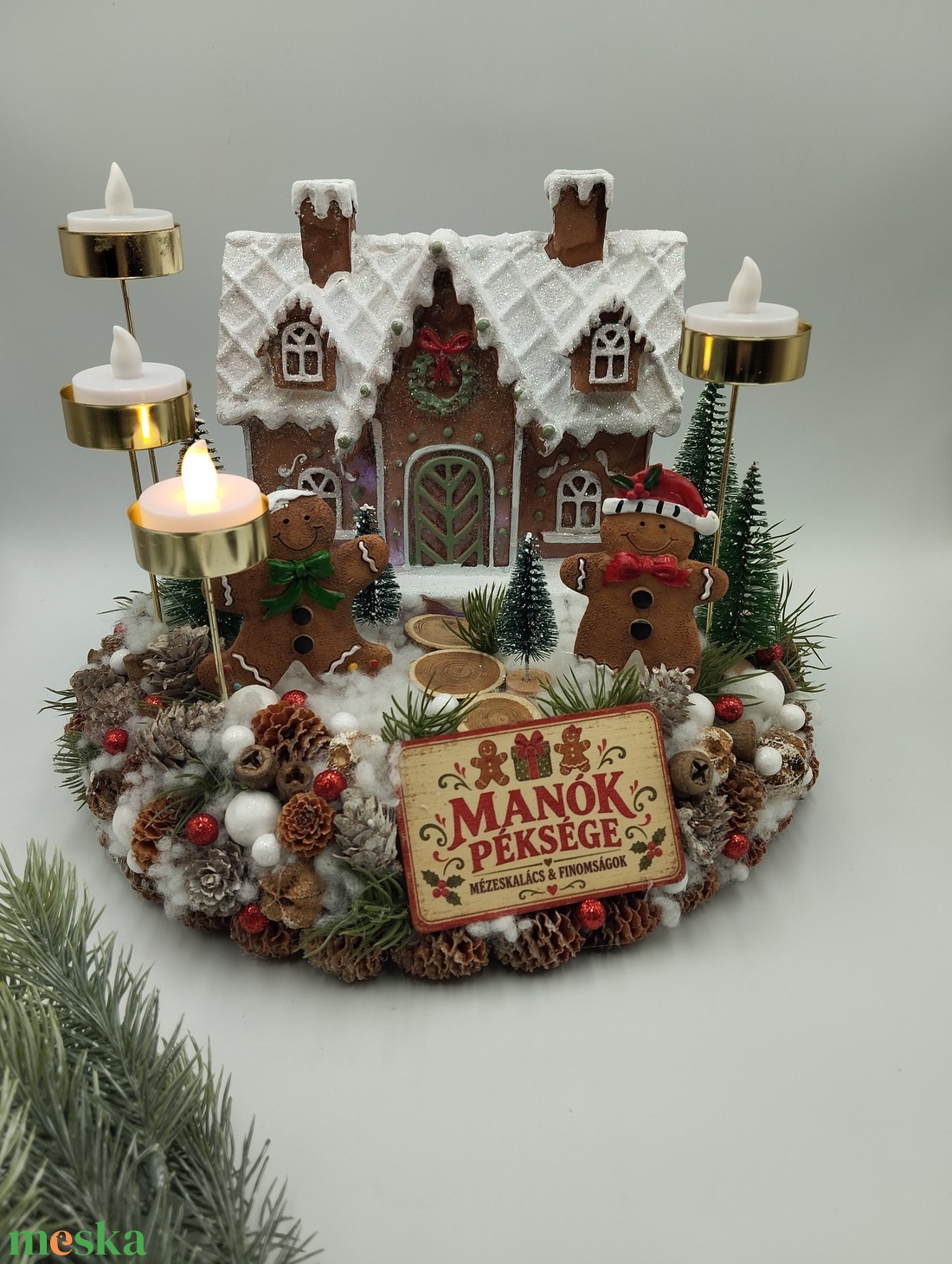Óriás világító mézeskalácsház, Mézis adventi koszorú, led gyertyákkal - karácsony - adventi díszek - adventi gyertyadíszek és koszorúdíszek - Meska.hu