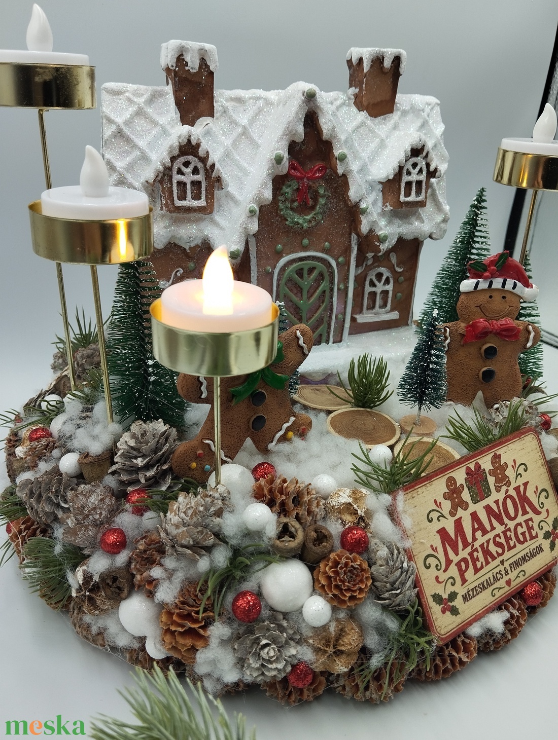 Óriás világító mézeskalácsház, Mézis adventi koszorú, led gyertyákkal - karácsony - adventi díszek - adventi gyertyadíszek és koszorúdíszek - Meska.hu