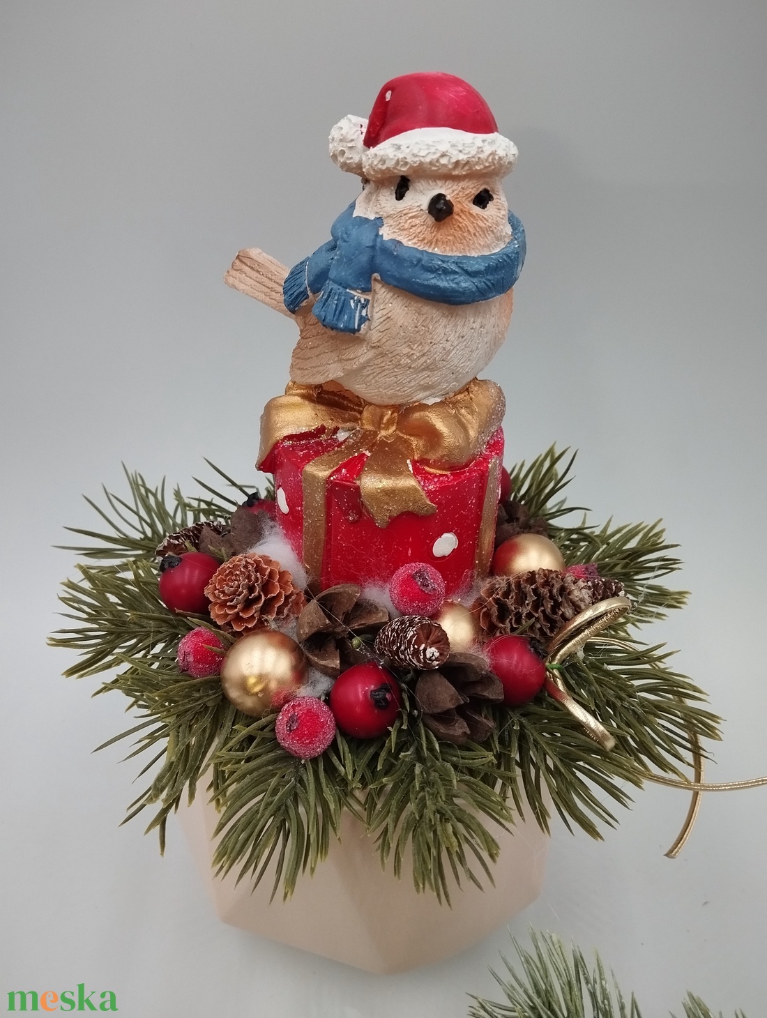 Sapis madár, ajándékon asztaldísz - karácsony - adventi díszek - adventi asztaldísz - Meska.hu