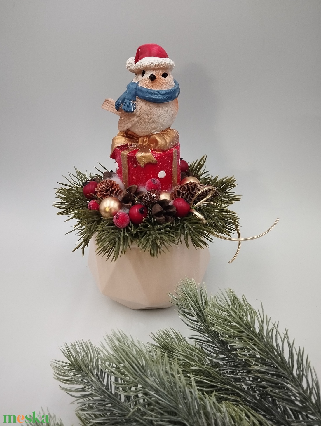 Sapis madár, ajándékon asztaldísz - karácsony - adventi díszek - adventi asztaldísz - Meska.hu