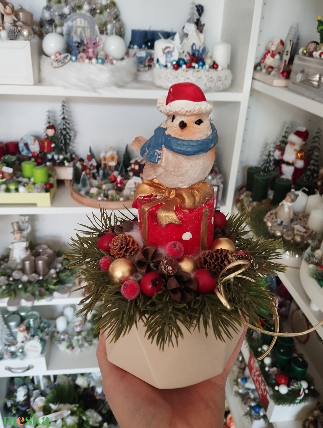 Sapis madár, ajándékon asztaldísz - karácsony - adventi díszek - adventi asztaldísz - Meska.hu