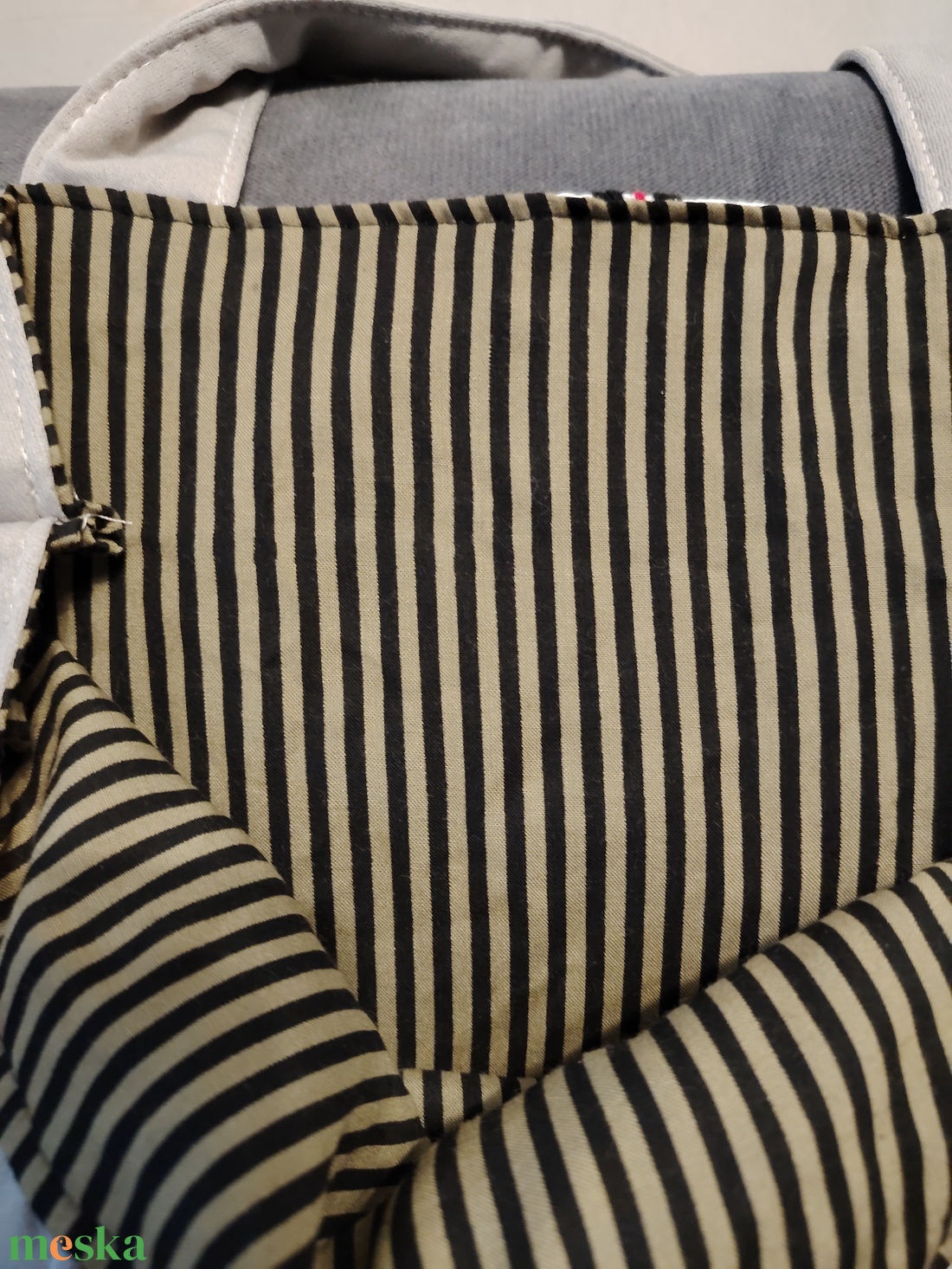 Bézs szatyor hímzett sávval - táska & tok - bevásárlás & shopper táska - shopper, textiltáska, szatyor - Meska.hu