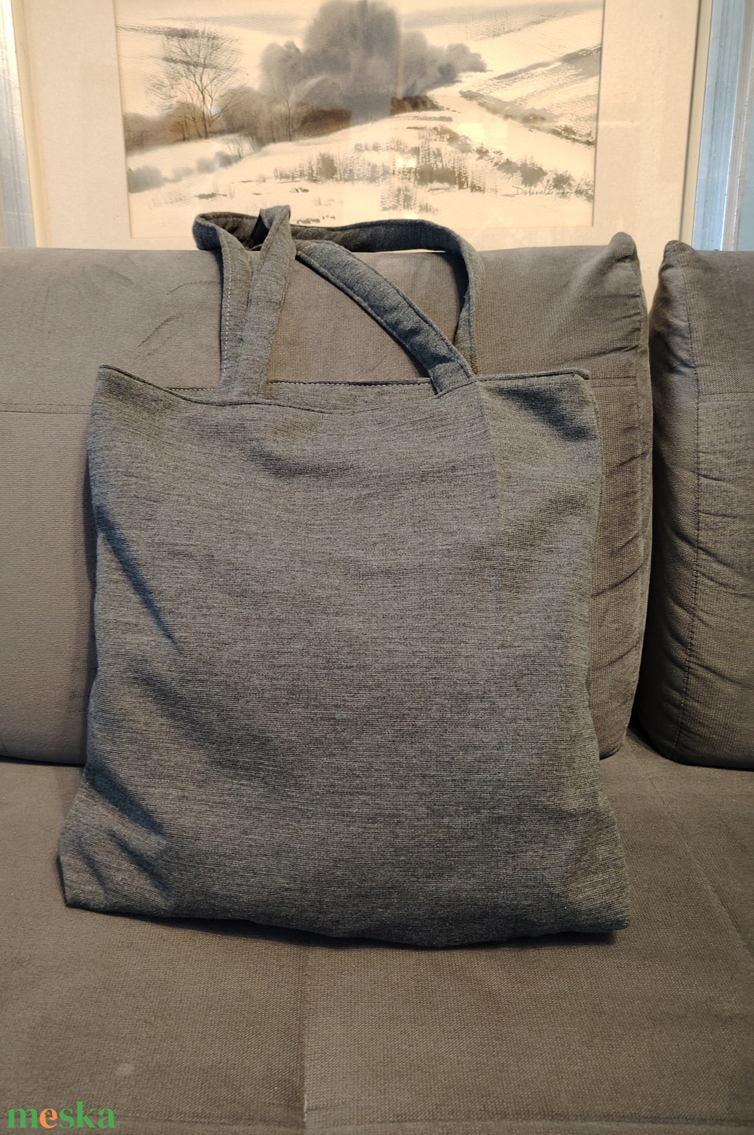 Szürke táska hímzett betéttel - táska & tok - bevásárlás & shopper táska - shopper, textiltáska, szatyor - Meska.hu