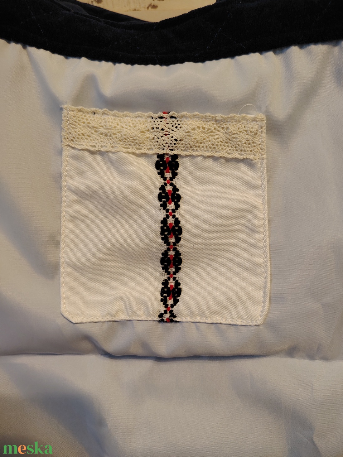 Kék táska fehér csipke sávval - táska & tok - bevásárlás & shopper táska - shopper, textiltáska, szatyor - Meska.hu