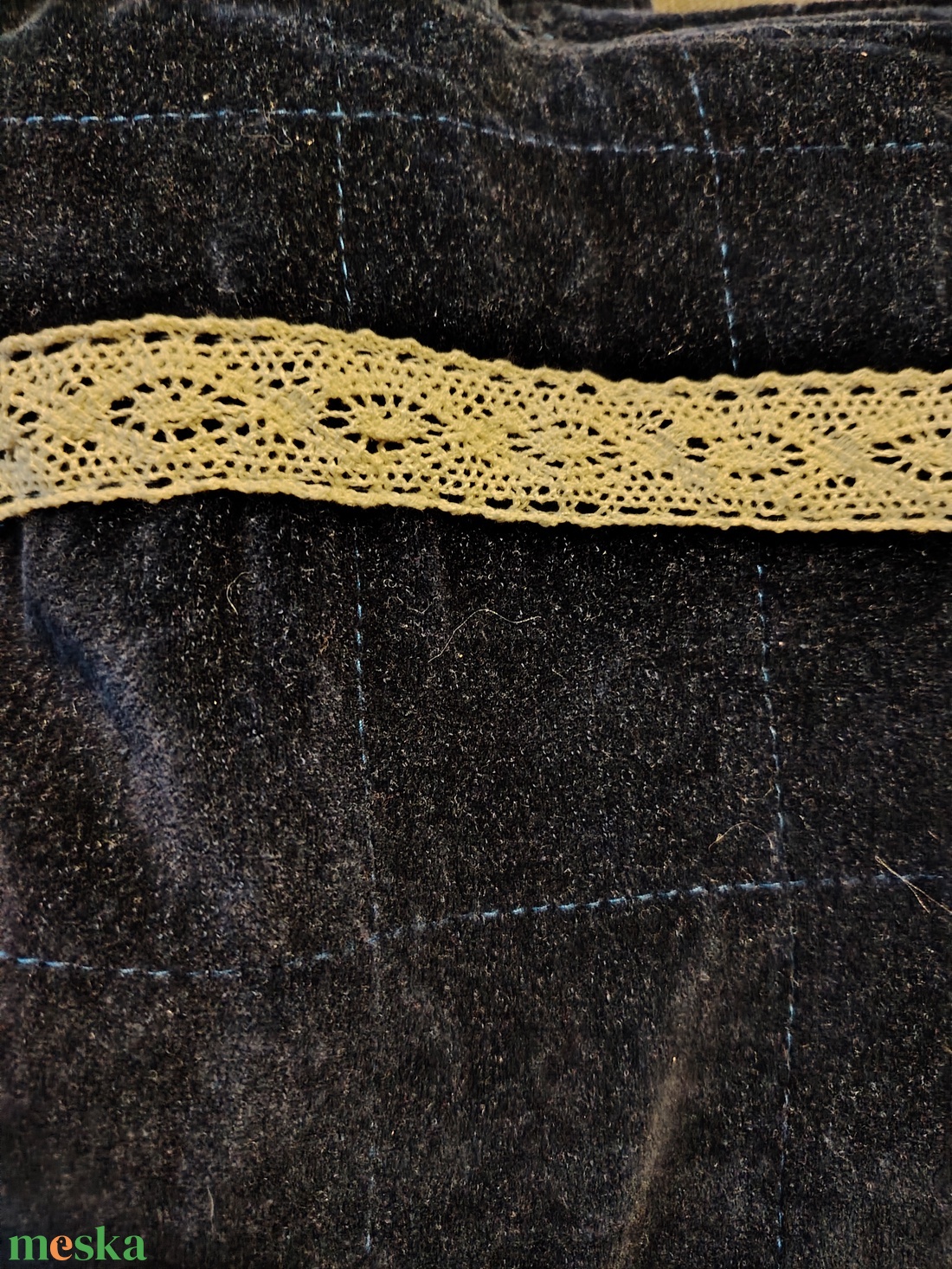 Kék táska fehér csipke sávval - táska & tok - bevásárlás & shopper táska - shopper, textiltáska, szatyor - Meska.hu