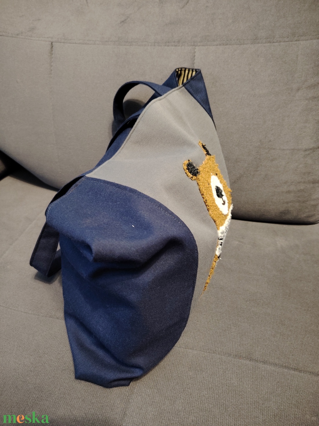 Kék táska szálas macival - táska & tok - bevásárlás & shopper táska - shopper, textiltáska, szatyor - Meska.hu