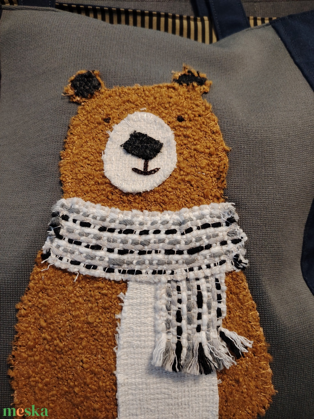 Kék táska szálas macival - táska & tok - bevásárlás & shopper táska - shopper, textiltáska, szatyor - Meska.hu