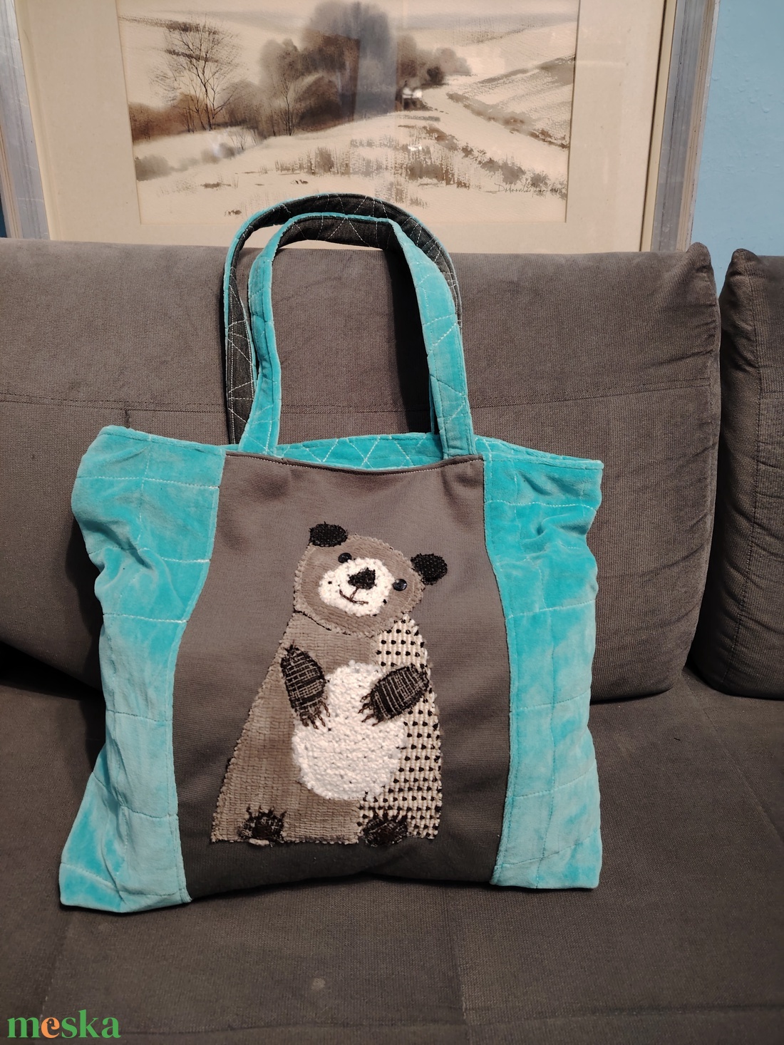 Kék színű medvés táska - táska & tok - bevásárlás & shopper táska - shopper, textiltáska, szatyor - Meska.hu