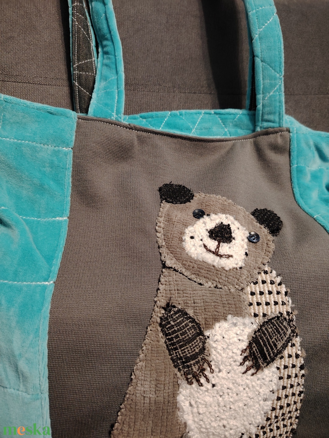 Kék színű medvés táska - táska & tok - bevásárlás & shopper táska - shopper, textiltáska, szatyor - Meska.hu