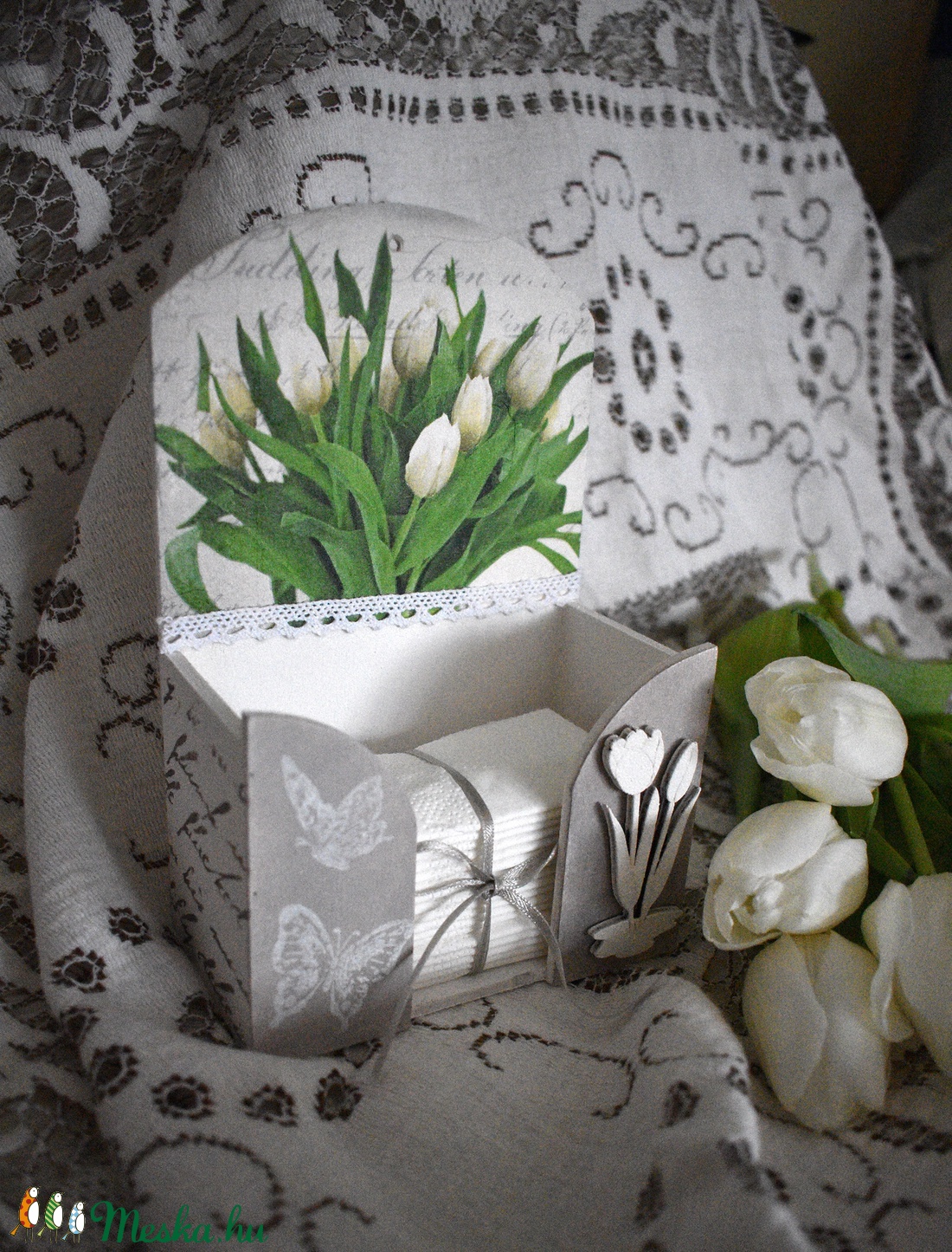 Tulipános papírzsepi tartó -  - Meska.hu