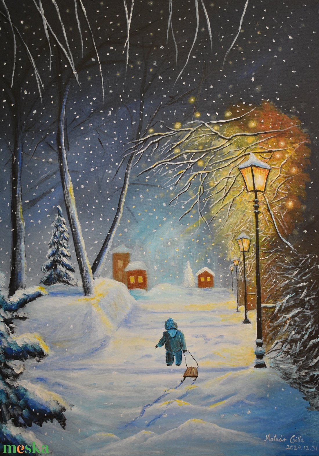 Téli estén hazafelé festmény - művészet - festmény - akril - Meska.hu