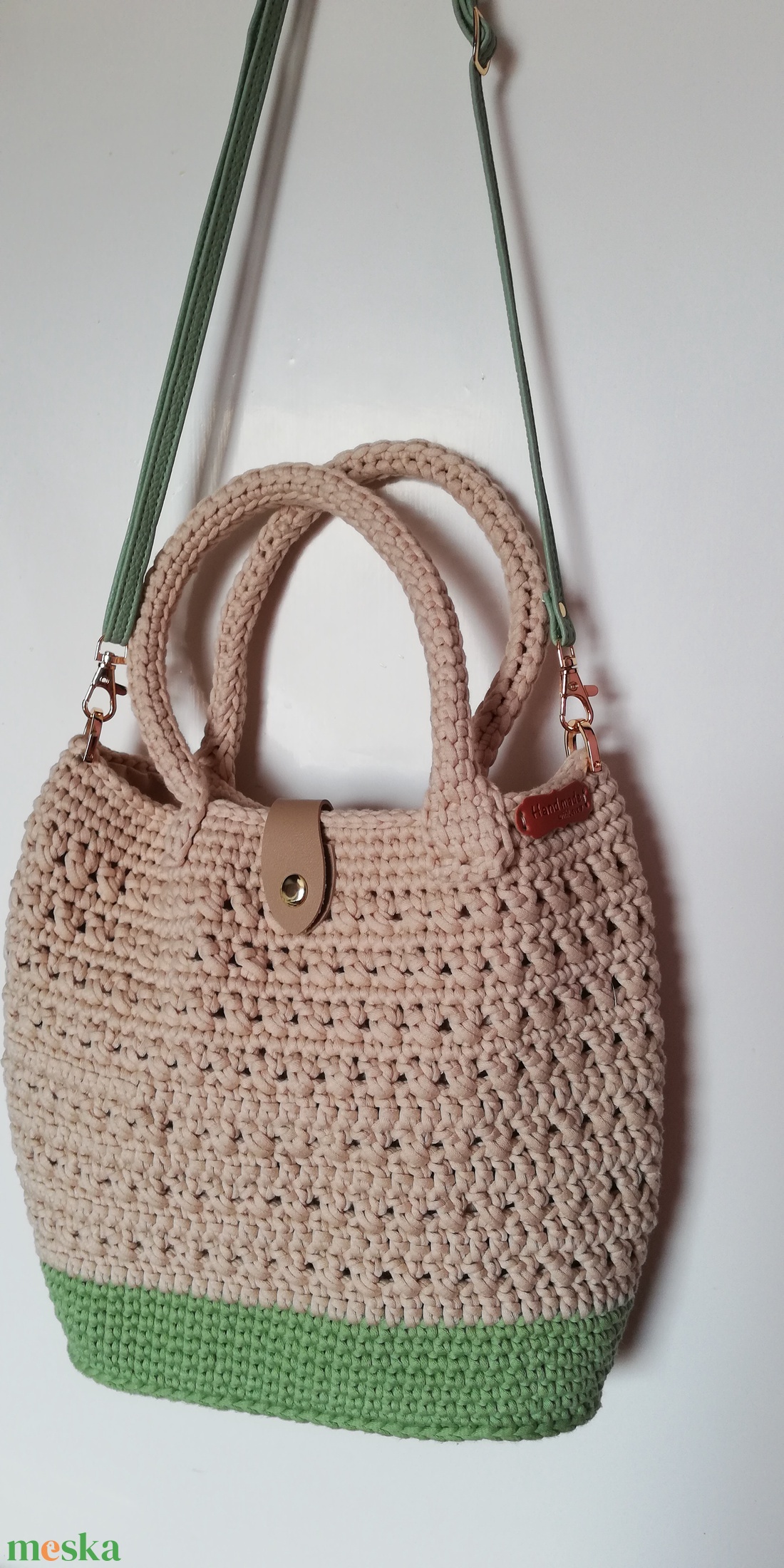Horgolt kézitáska drapp  - táska & tok - kézitáska & válltáska - belső rendező - Meska.hu