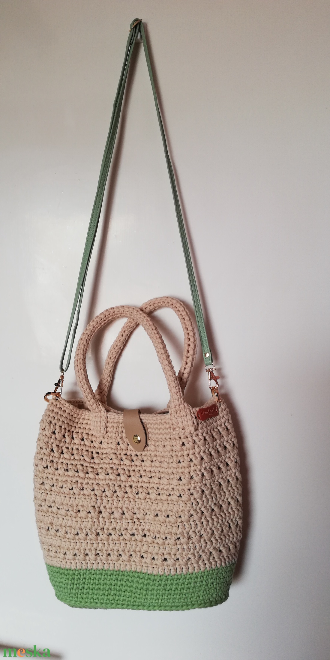 Horgolt kézitáska drapp  - táska & tok - kézitáska & válltáska - belső rendező - Meska.hu