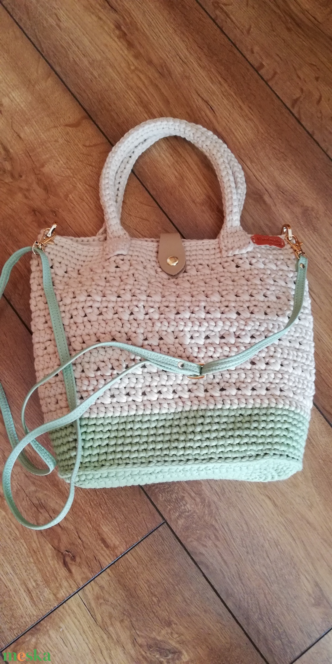 Horgolt kézitáska drapp  - táska & tok - kézitáska & válltáska - belső rendező - Meska.hu