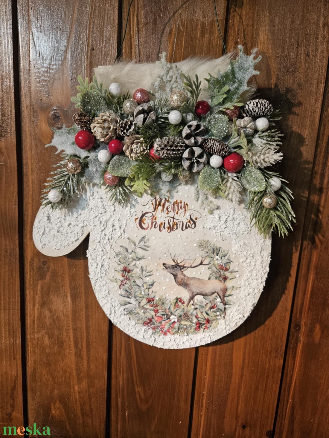 Karácsonyi kesztyű dekoráció - karácsony - karácsonyi lakásdekoráció - karácsonyi ajtódíszek - Meska.hu