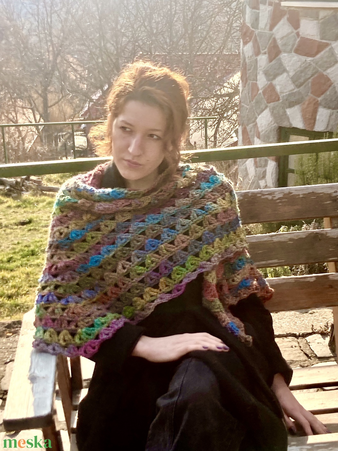 A kertész lánya horgolt vállkendő - ruha & divat - sál, sapka, kendő - kendő - Meska.hu