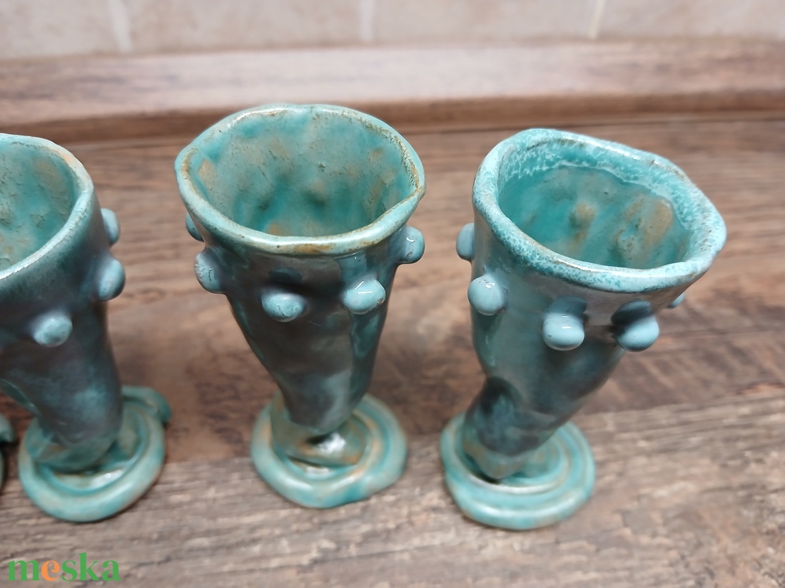 Egyedi, effekt mázas türkiz pálinkás, likőrös poharak 6db- os szett - otthon & életmód - konyhafelszerelés, tálalás - tálalás - pálinkás poharak, szettek - Meska.hu