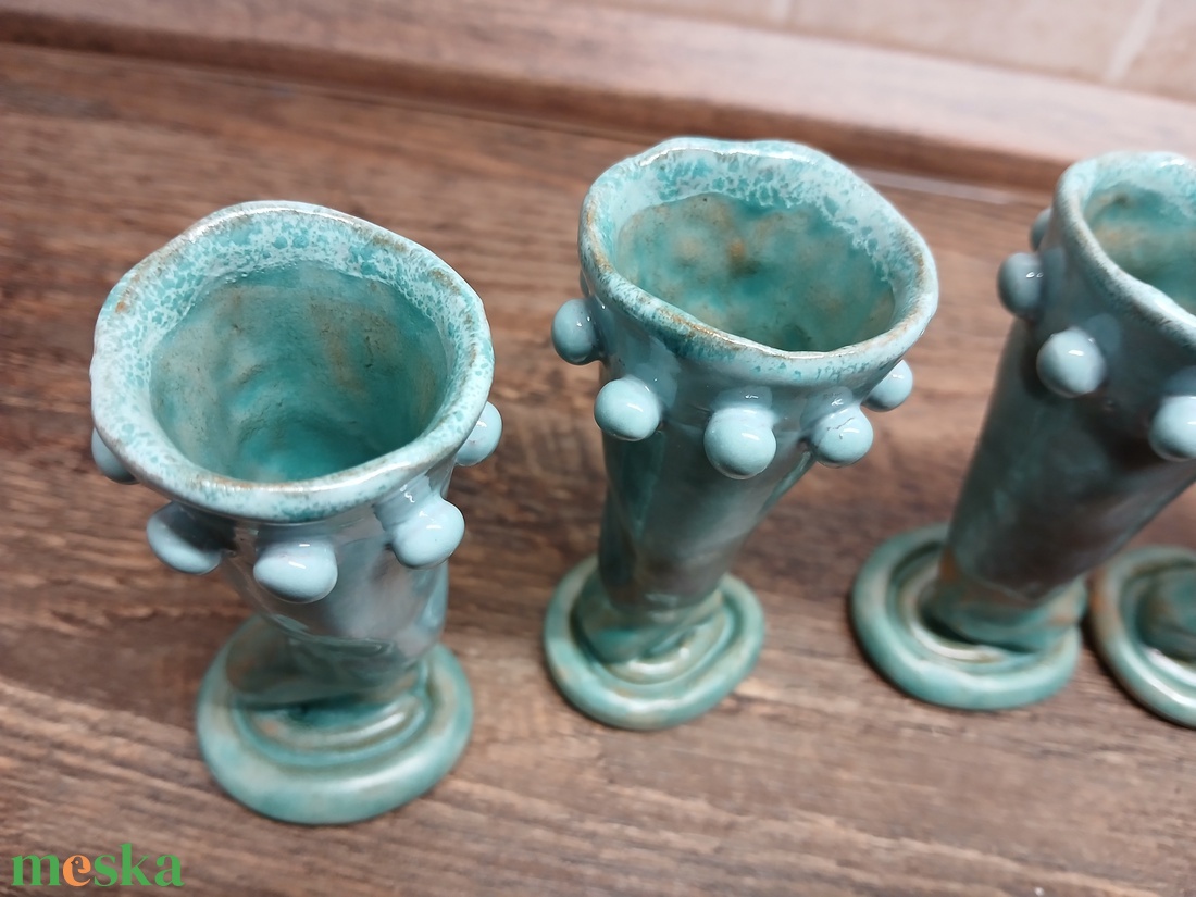 Egyedi, effekt mázas türkiz pálinkás, likőrös poharak 6db- os szett - otthon & életmód - konyhafelszerelés, tálalás - tálalás - pálinkás poharak, szettek - Meska.hu