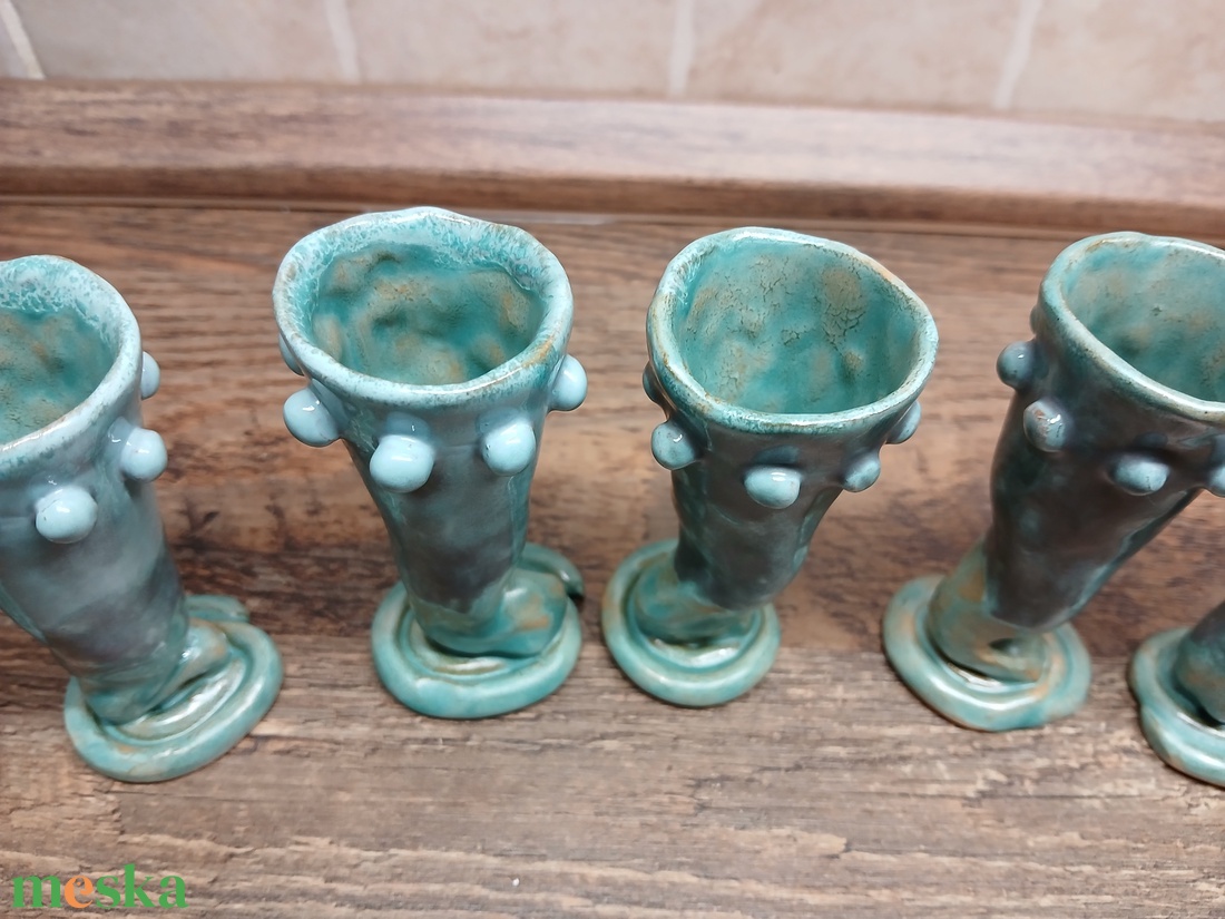 Egyedi, effekt mázas türkiz pálinkás, likőrös poharak 6db- os szett - otthon & életmód - konyhafelszerelés, tálalás - tálalás - pálinkás poharak, szettek - Meska.hu