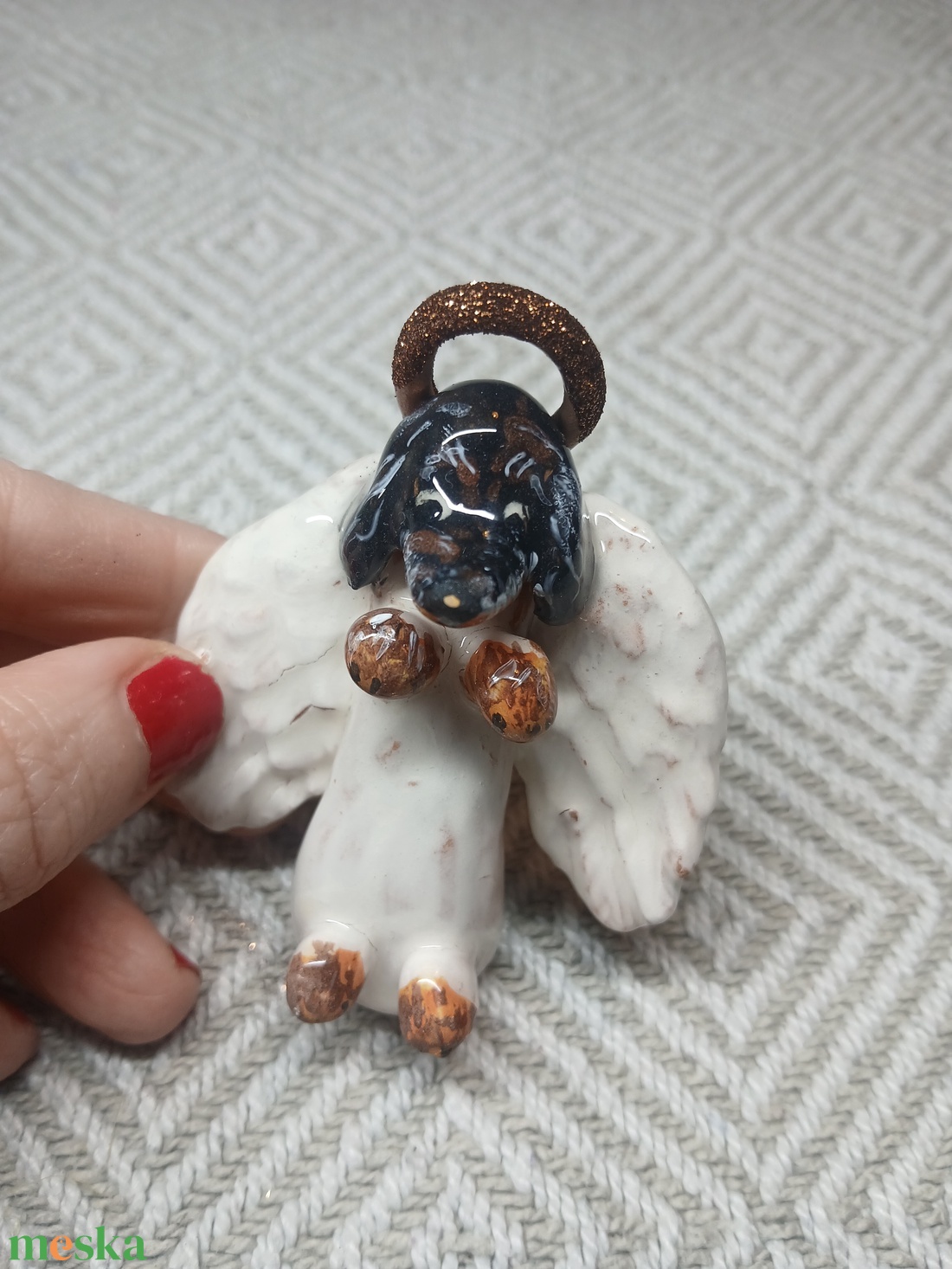 Tacsis kerámia angyalka - művészet - szobor - kerámia - Meska.hu