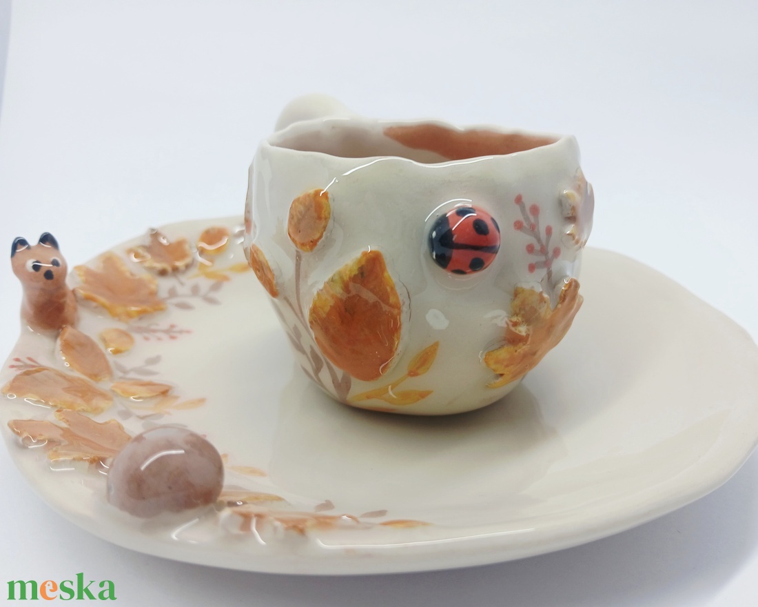 Mázas kerámia  bögre és tányér - művészet - szobor - kerámia - Meska.hu