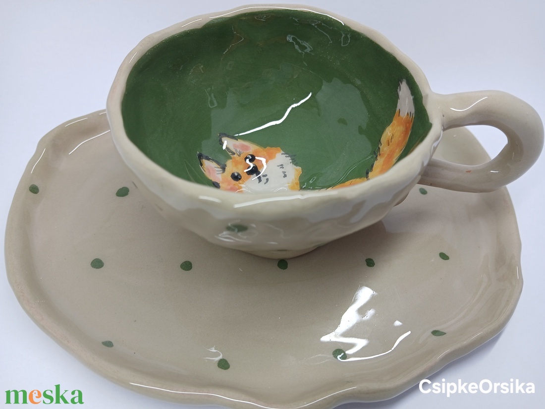 Mázas kerámia  bögre és tányér - művészet - szobor - kerámia - Meska.hu