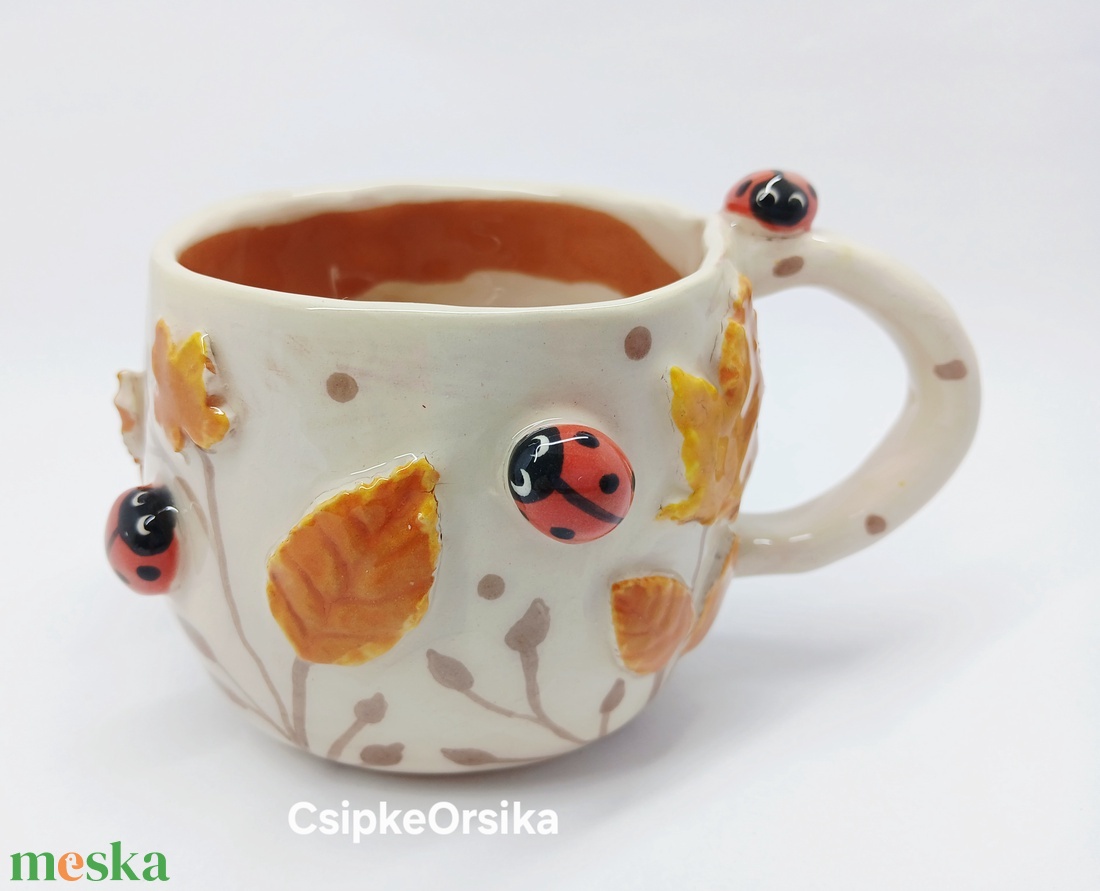 Mázas kerámia  bögre katicákkal - otthon & életmód - konyhafelszerelés, tálalás - tálalás - bögre & csésze - Meska.hu