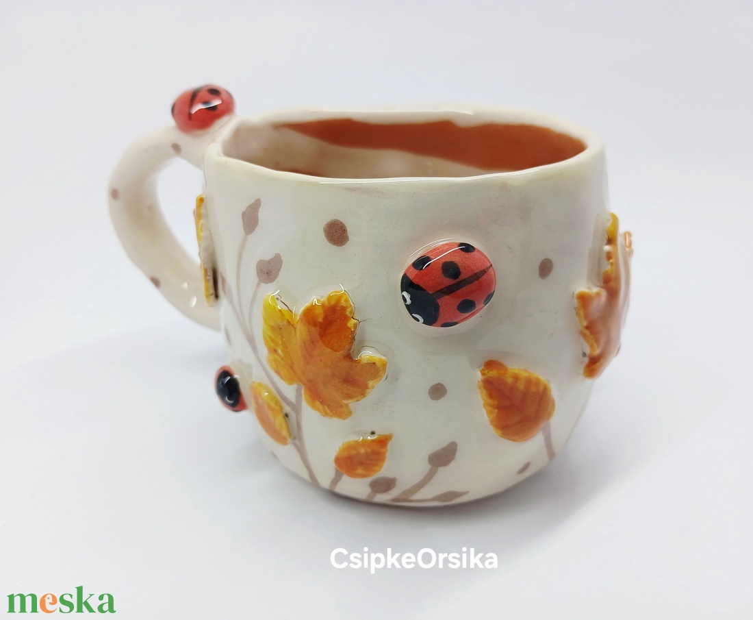 Mázas kerámia  bögre katicákkal - otthon & életmód - konyhafelszerelés, tálalás - tálalás - bögre & csésze - Meska.hu