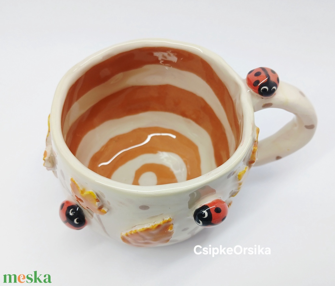 Mázas kerámia  bögre katicákkal - otthon & életmód - konyhafelszerelés, tálalás - tálalás - bögre & csésze - Meska.hu