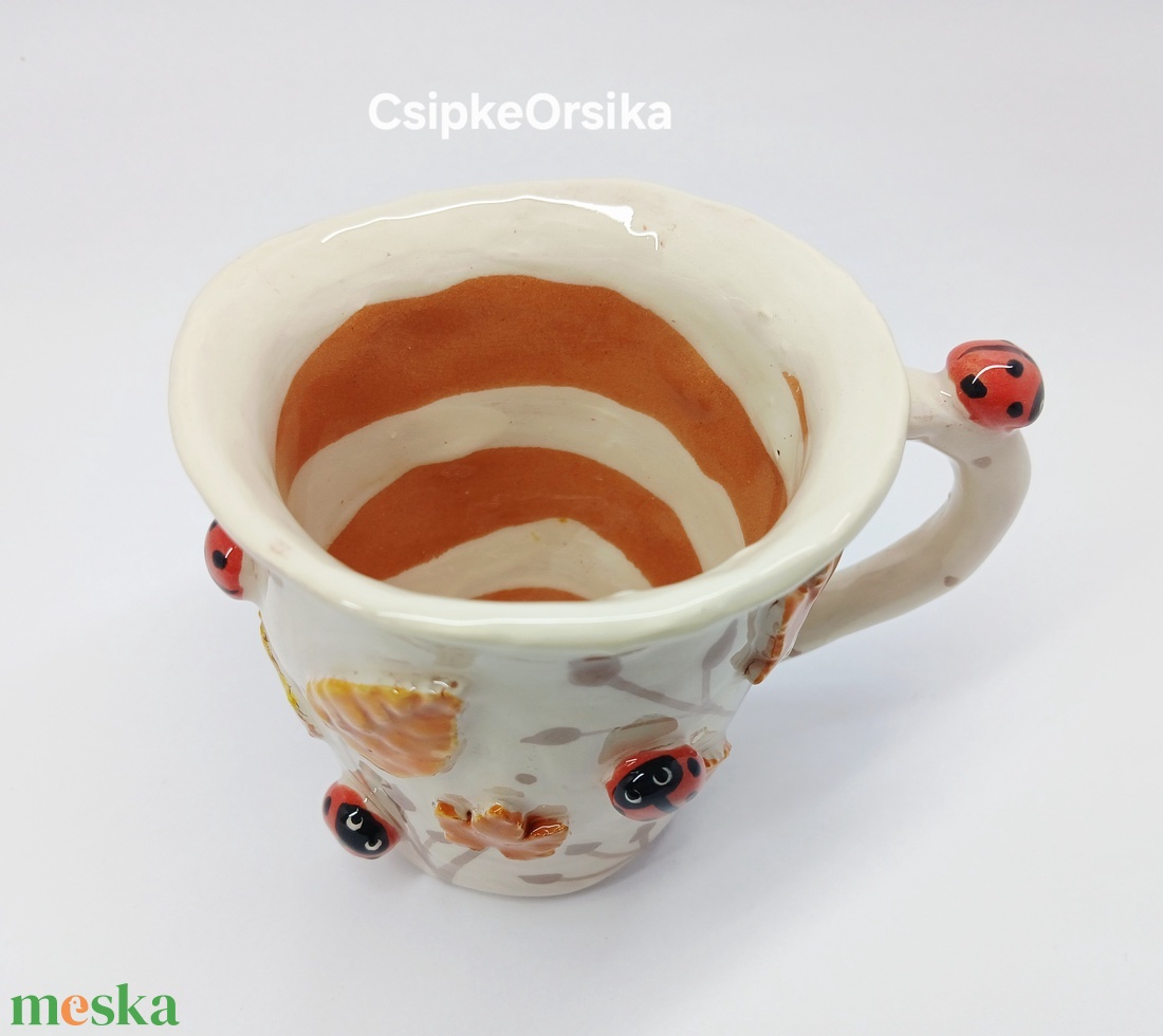 Mázas kerámia  bögre katicákkal - otthon & életmód - konyhafelszerelés, tálalás - tálalás - bögre & csésze - Meska.hu