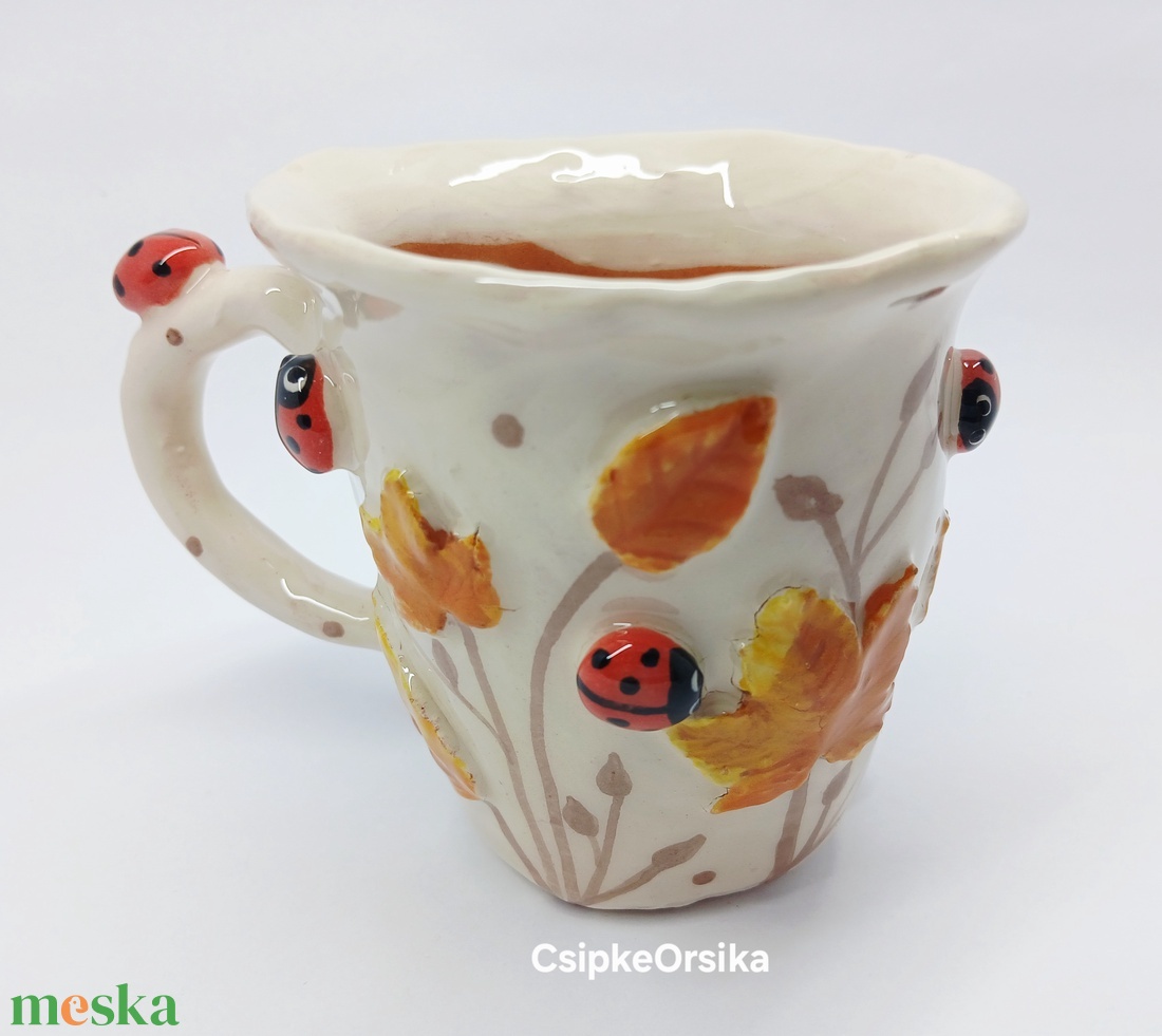 Mázas kerámia  bögre katicákkal - otthon & életmód - konyhafelszerelés, tálalás - tálalás - bögre & csésze - Meska.hu