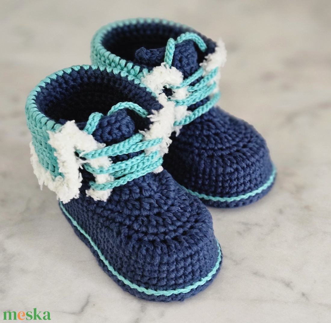 Magasszárú fűzős babacipő (kék) - ruha & divat - babaruha & gyerekruha - Meska.hu