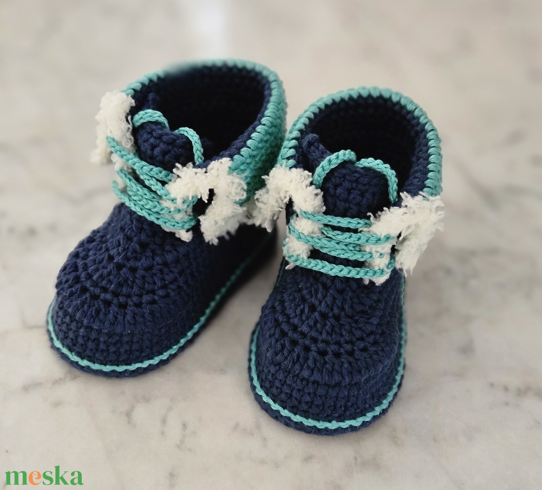Magasszárú fűzős babacipő (kék) - ruha & divat - babaruha & gyerekruha - Meska.hu