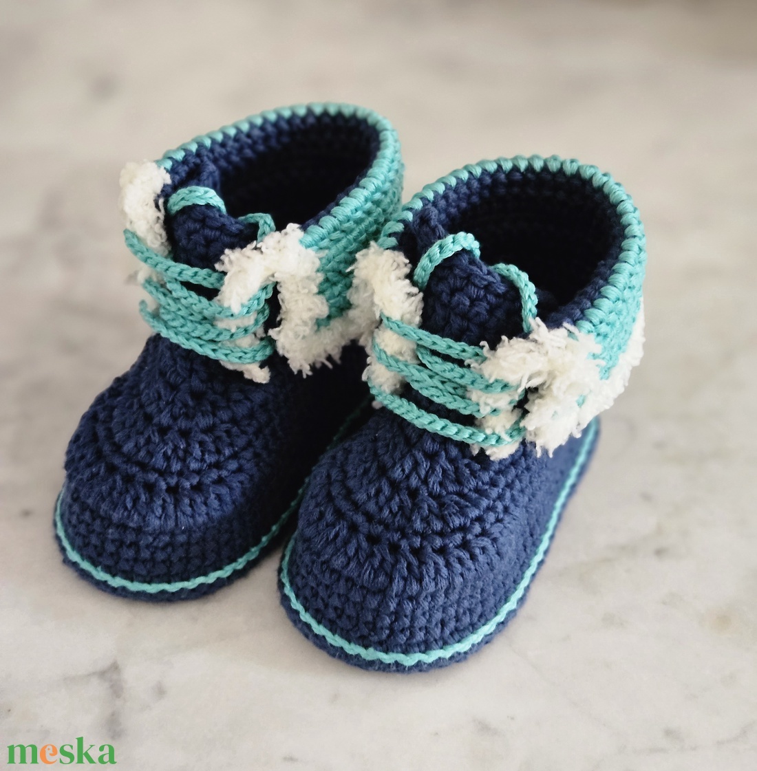 Magasszárú fűzős babacipő (kék) - ruha & divat - babaruha & gyerekruha - Meska.hu