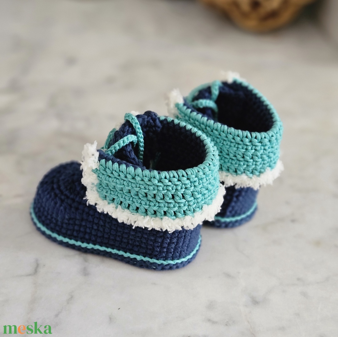 Magasszárú fűzős babacipő (kék) - ruha & divat - babaruha & gyerekruha - Meska.hu