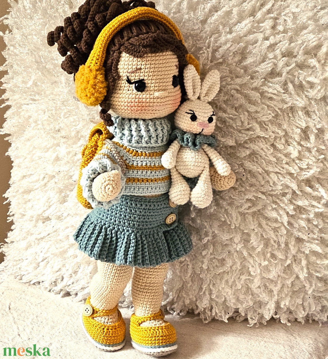 Horgolt baba nyuszival - játék & sport - baba & babaház - öltöztethető baba - Meska.hu