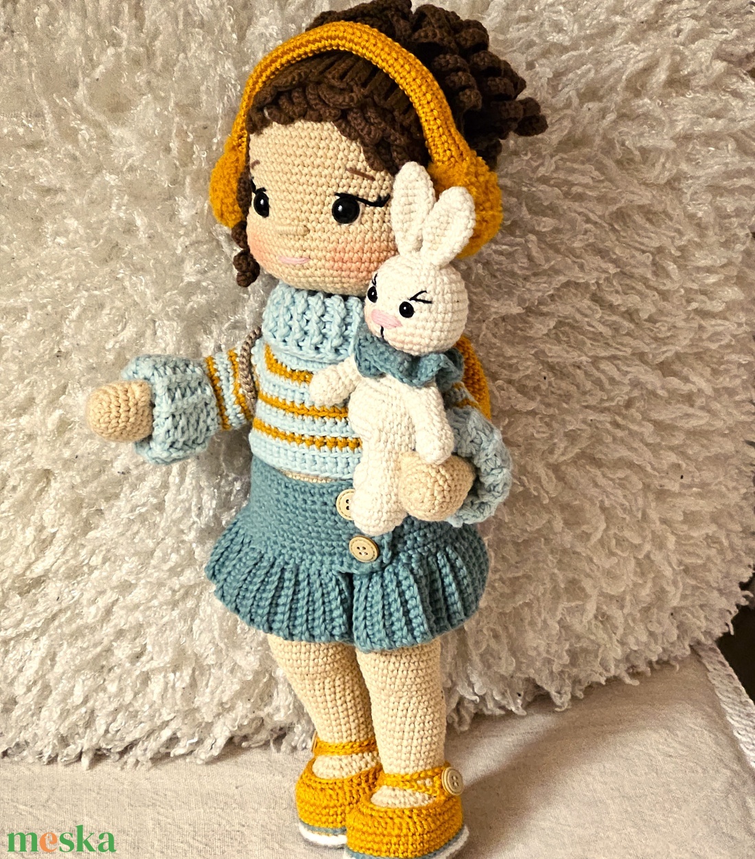 Horgolt baba nyuszival - játék & sport - baba & babaház - öltöztethető baba - Meska.hu