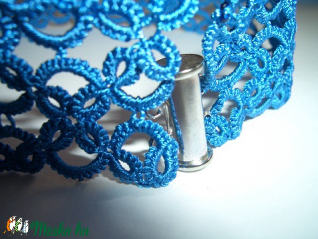 LAGUNA kék hajócsipke nyakpánt gyönggyel, horgolt -  - Meska.hu