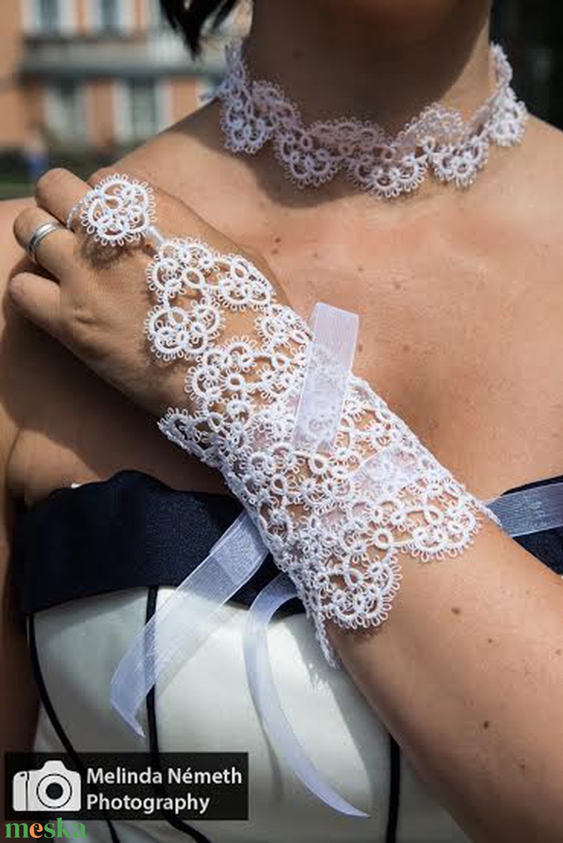 AMÉLIA fehér, körben csipke  menyasszonyi nyaklánc és fülbevaló szett - esküvő - ékszer - ékszerszett - Meska.hu