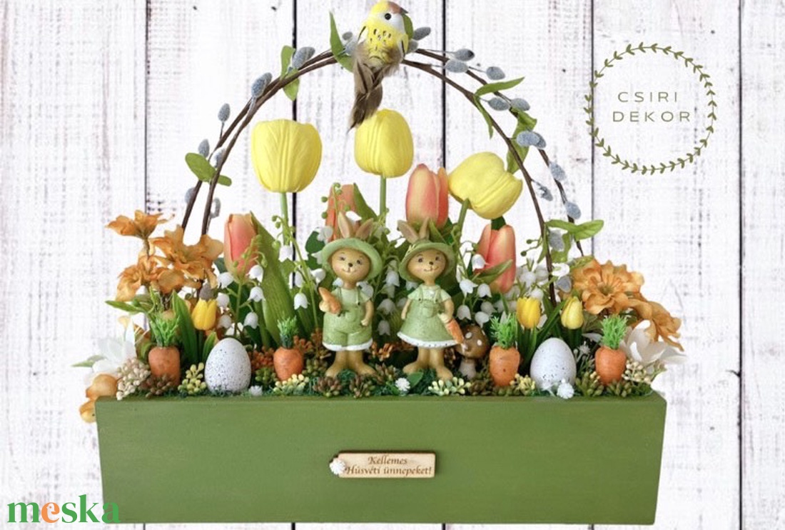 Nyuszipár a virágoskertben-asztaldísz - otthon & életmód - dekoráció - húsvéti asztaldíszek - Meska.hu