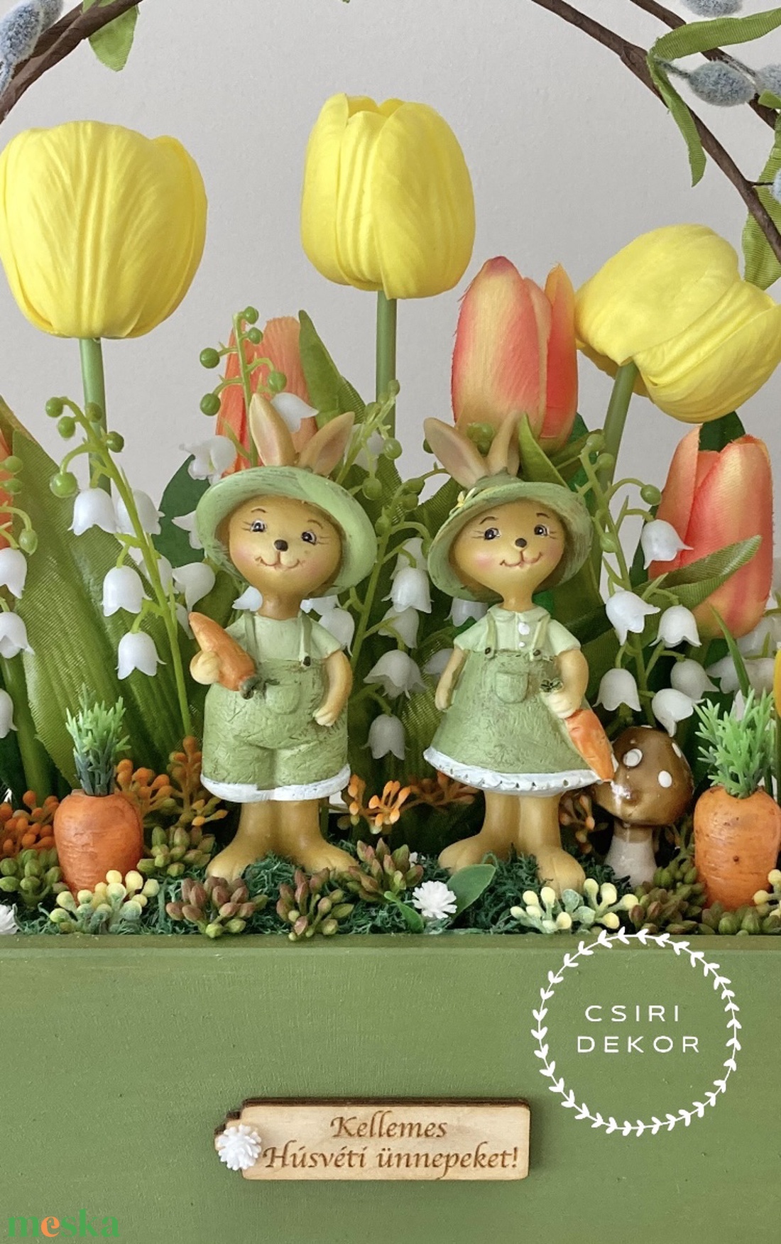 Nyuszipár a virágoskertben-asztaldísz - otthon & életmód - dekoráció - húsvéti asztaldíszek - Meska.hu