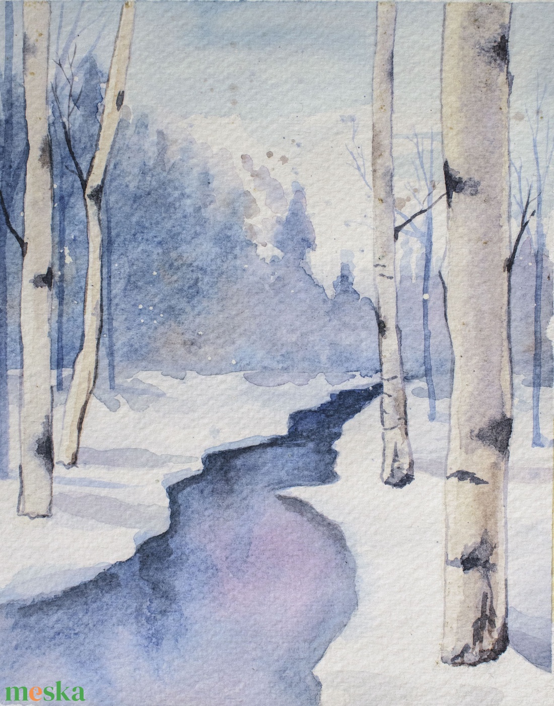 Nyírfák a téli erdőben - művészet - festmény - akvarell - Meska.hu