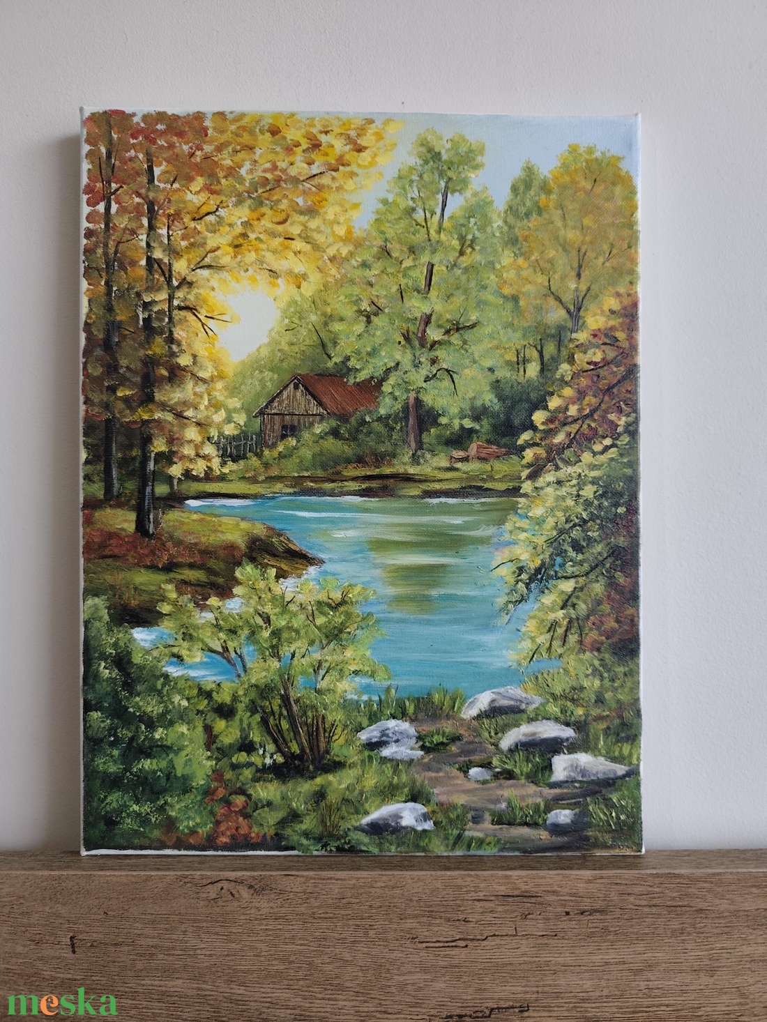 Séta a tóparton partján - művészet - festmény - olajfestmény - Meska.hu