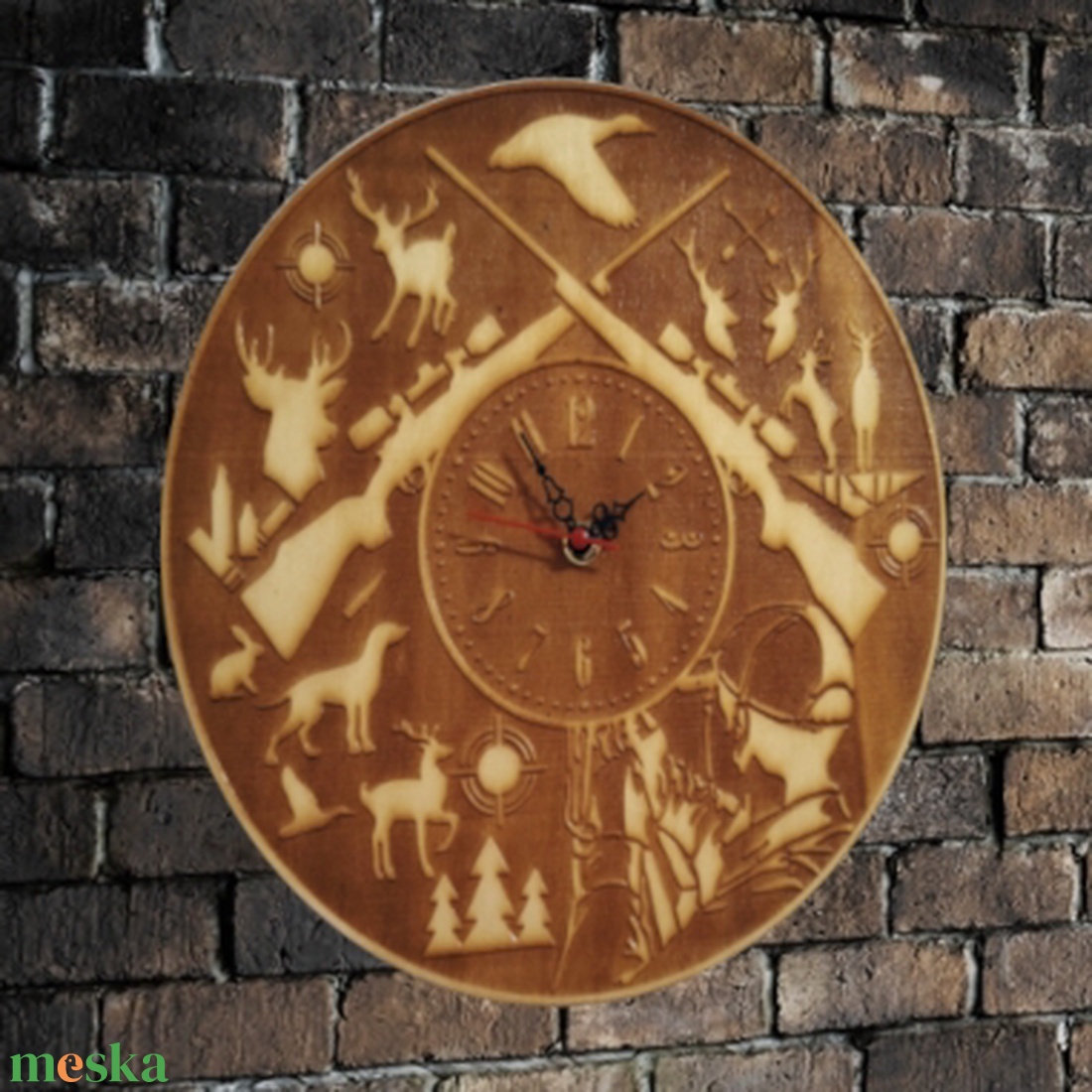 Gravírozott vadász falióra ajándék - otthon & életmód - dekoráció - fali és függő dekoráció - falióra & óra - Meska.hu