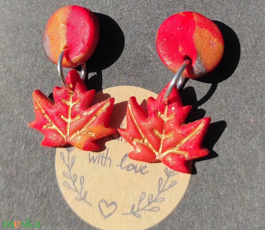 Őszi aranyos falevél fülbevaló  - ékszer - fülbevaló - fülékszer - Meska.hu