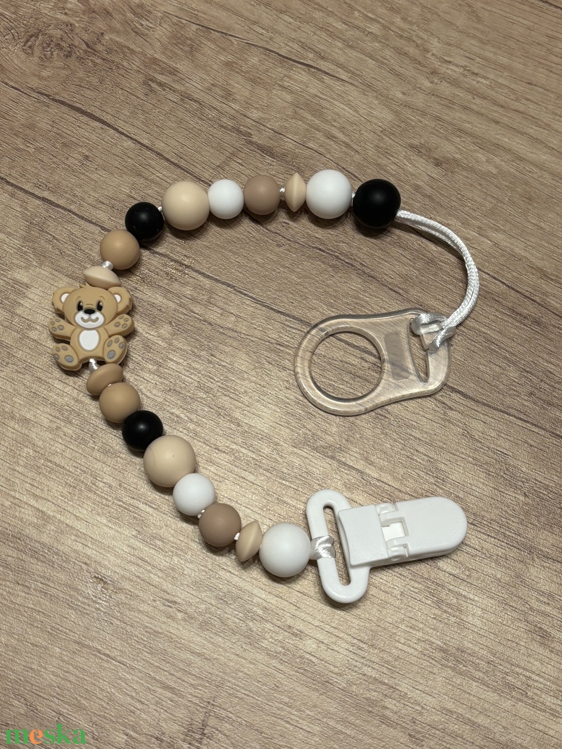 Cumilánc - bézs mackóval - baba - mama - baba játékok - cumilánc - Meska.hu