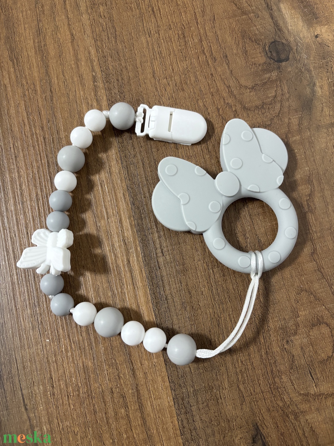 Rágcsalánc - szürke Minnie rágcsával - baba - mama - baba játékok - cumilánc - Meska.hu