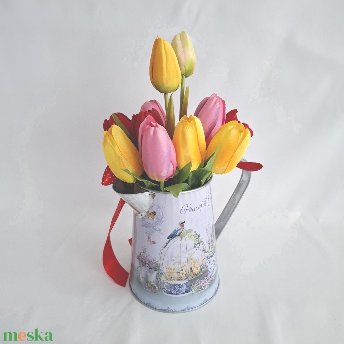 Tavaszi tulipános locsoló kaspó, csokor, box, asztaldísz - otthon & életmód - dekoráció - virágdísz és tartó - csokor & virágdísz - Meska.hu