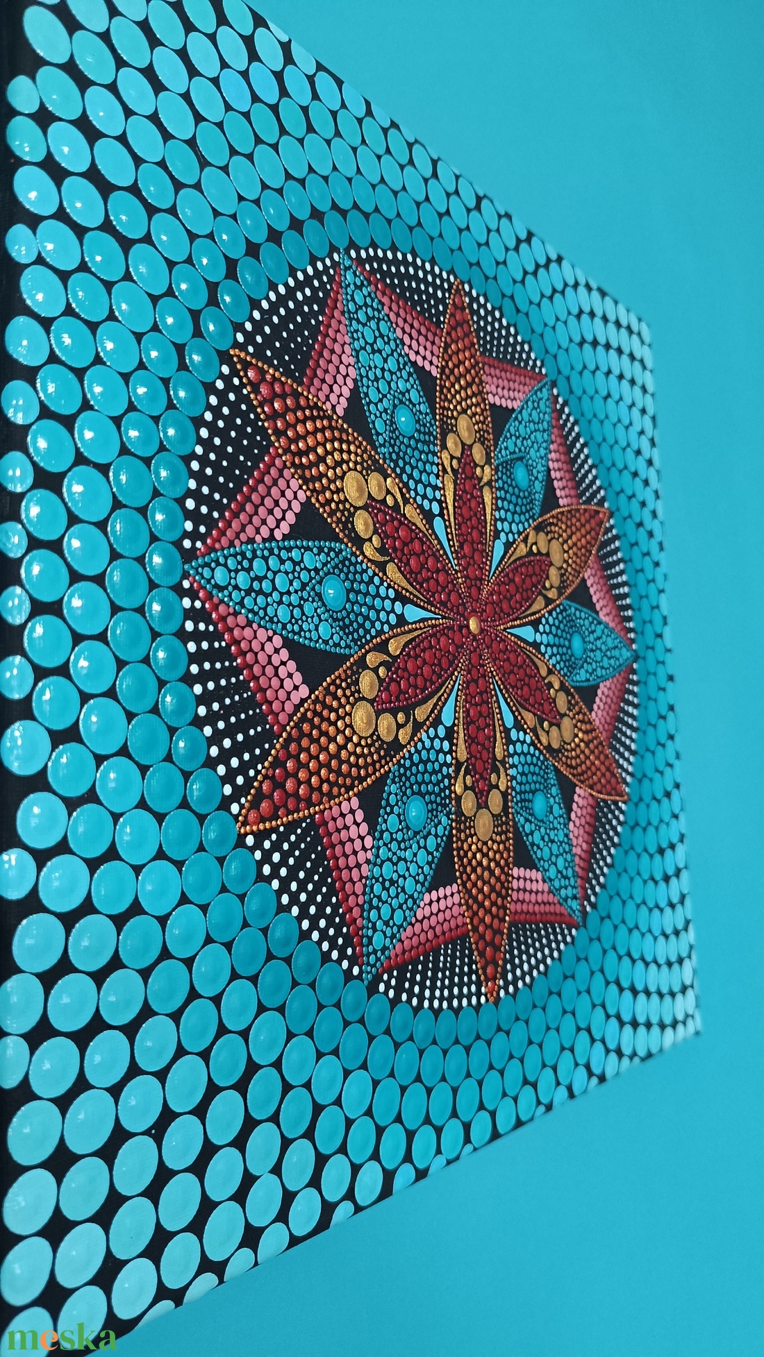 Türkiz virágtenger (metál színekkel) - pontozott mandala - otthon & életmód - dekoráció - spiritualitás - mandala - Meska.hu