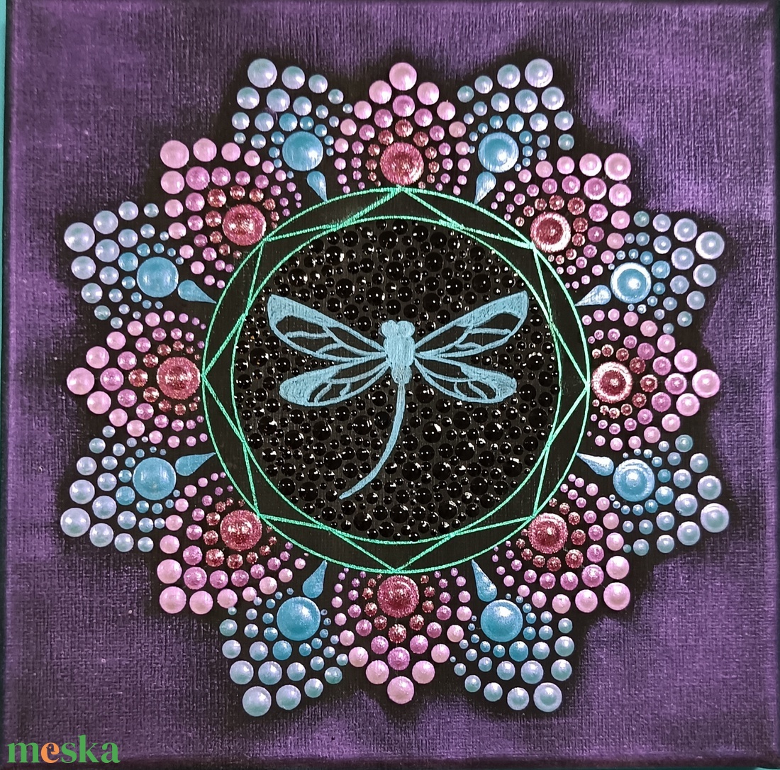 Szitakötő pontozott mandala - otthon & életmód - dekoráció - spiritualitás - mandala - Meska.hu